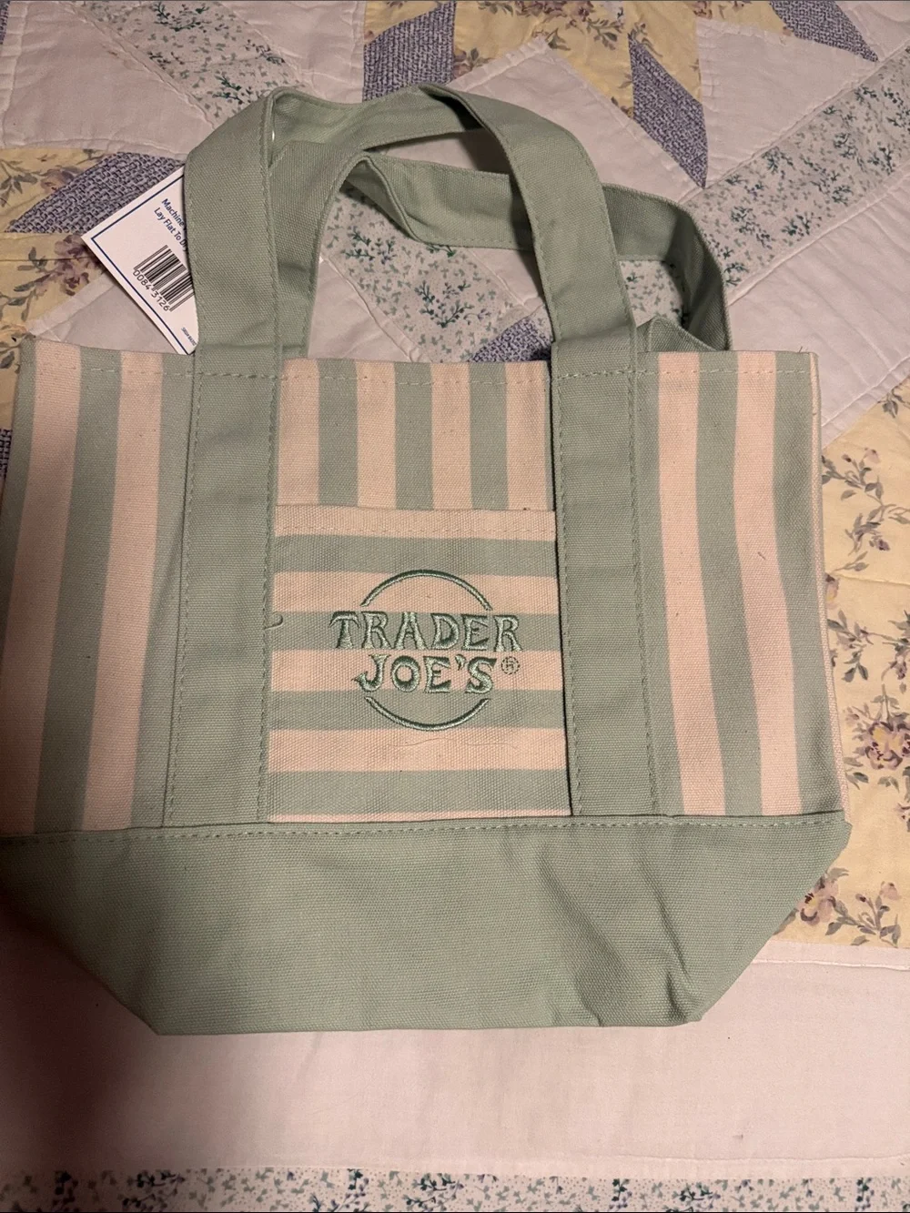 Trader Joe's Mint Green Stripe Canvas Tote